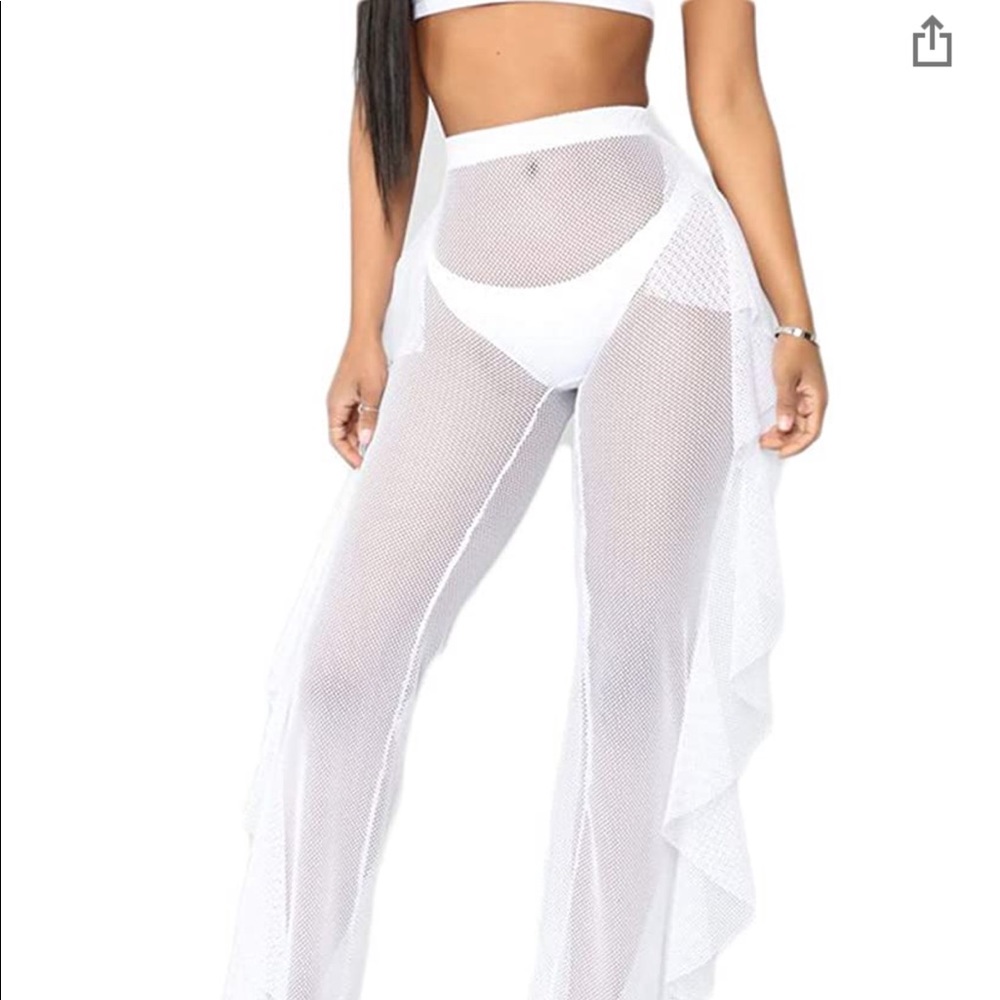 Women’s White Swim Pants Cover Up Sheer